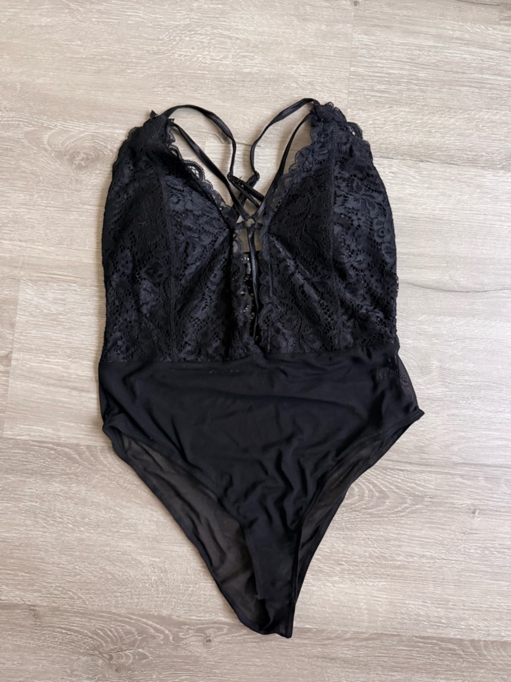 Haute Monde Black Lace V-Neck Strappy Bodysuit